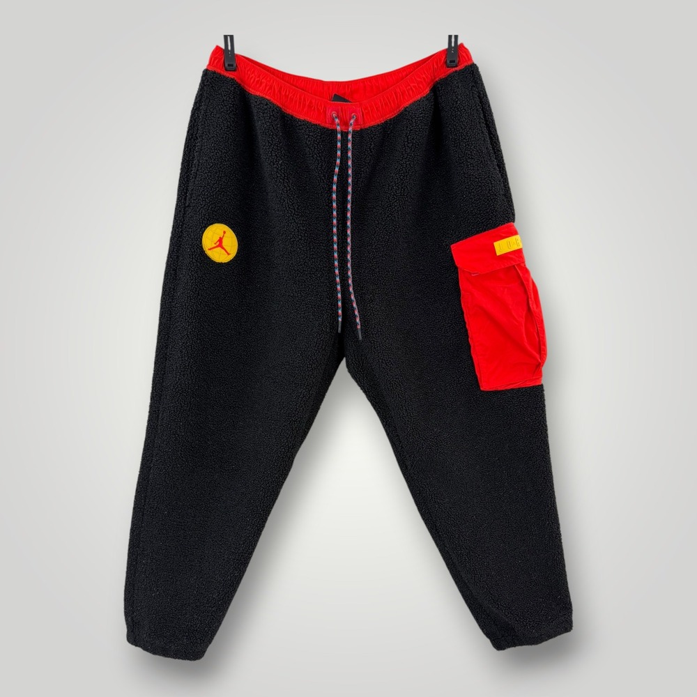 Jordan Jumpman Sherpa Fleece Pants Black Red Cargo Joggers XXL DC9730-010